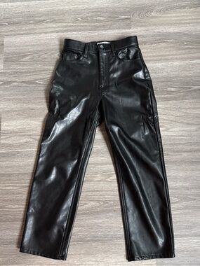 Abercrombie & Fitch Black Faux Leather High-Rise Ankle Straight Pants